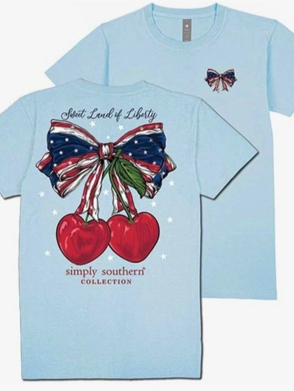 Simply Southern Sweet Land Liberty Bow Cherry Short Sleeve T Shirt Girls S NWT